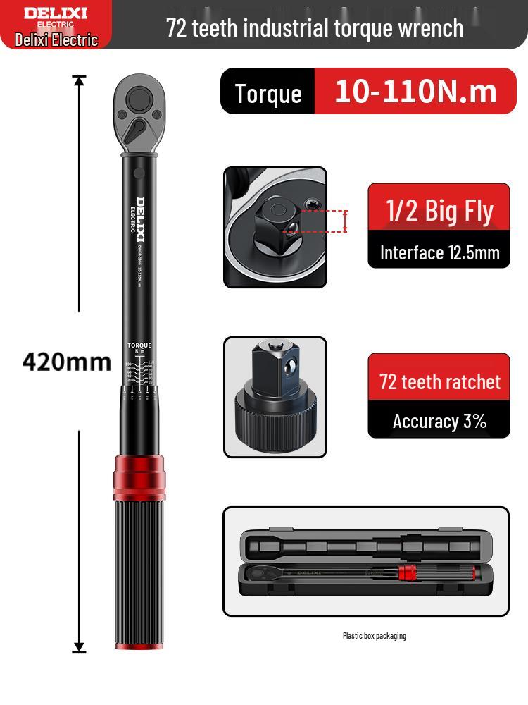 Delixi Adjustable High-Precision Torque Wrench for Auto Repair and Spark Plugs