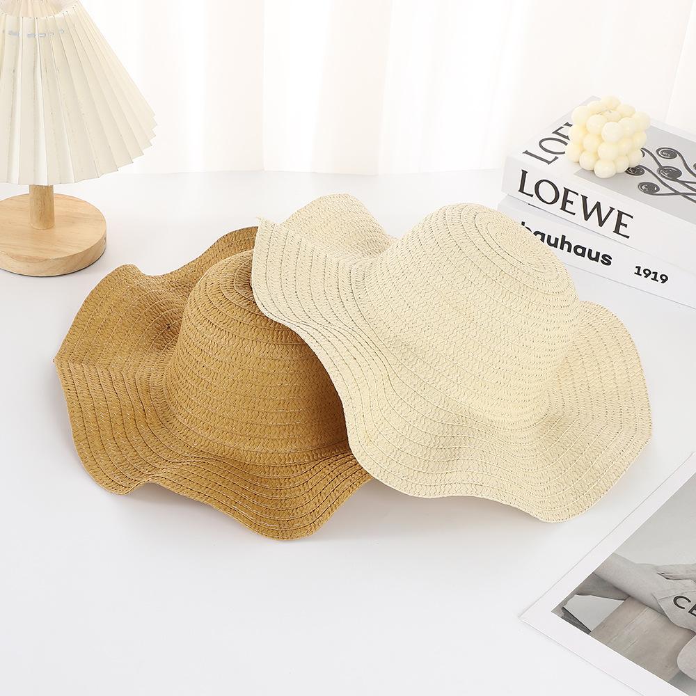 DIY light board straw hat summer outdoor shading wave sun hat mother's day gift handmade floral solid color hat embryo