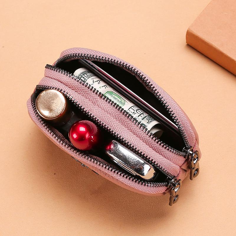 Mode äkta läder Kvinnor Mynt Plånbok Dubbel Dragkedja Liten Plånbok