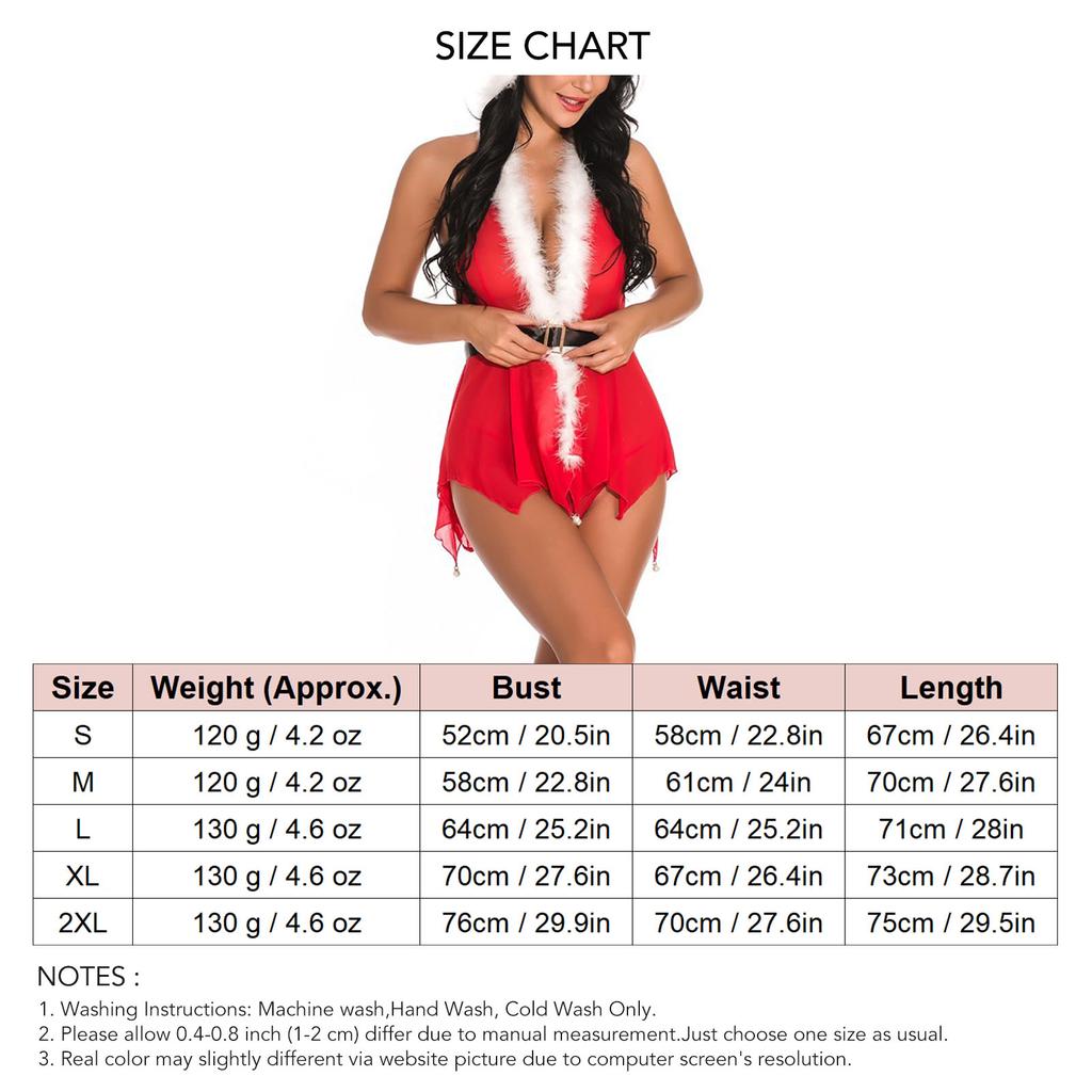 Women Christmas Cosplay Suit Irregular Hem Deep V Neck Role Playing Dress Hooded Backless Intimate Nightwear Red L
