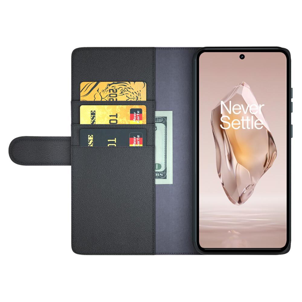 

For OnePlus 12R 5G/Ace 3 5G Case Genuine Split Leather Phone Cover with Wallet Stand Black