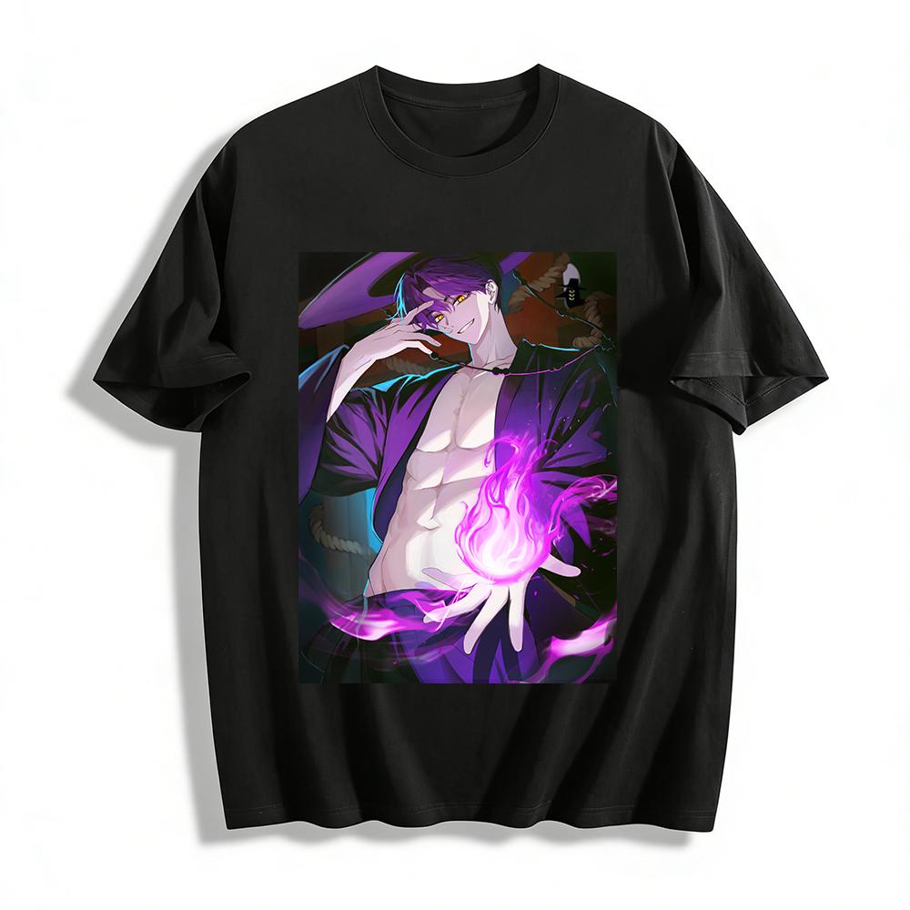 Anime Dark Style Purple Flame Boy Print Casual T-shirt Cool Anime Loose Comfortable Unisex Top Pure cotton T-shirt XXS