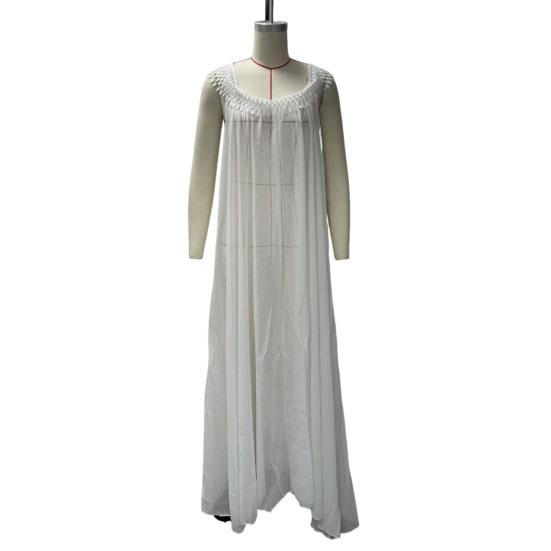 Women Casual Maxi Dress Boho Tassels Sleeveless Crew Neck Beach Sundress Summer Flowy Cocktail Party Dress