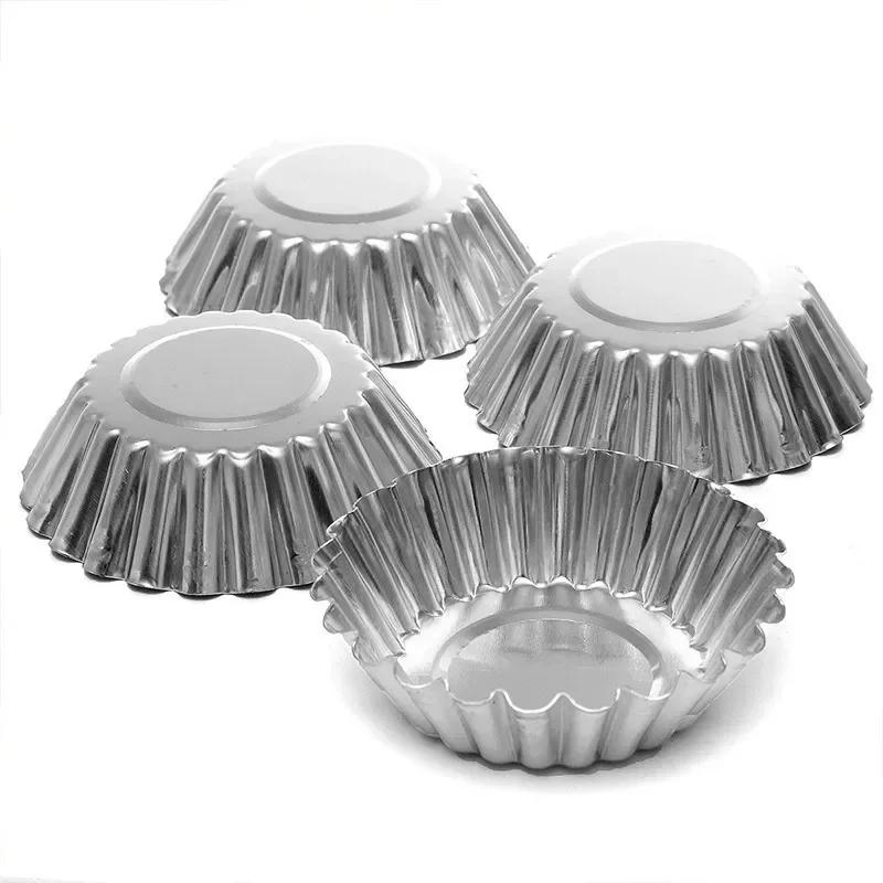 10 Pcs Nonstick Baking Pastry Tools, Reusable Silver Stainless Steel Cupcake, Egg Tart, Cookie, Pudding, Cake Mould