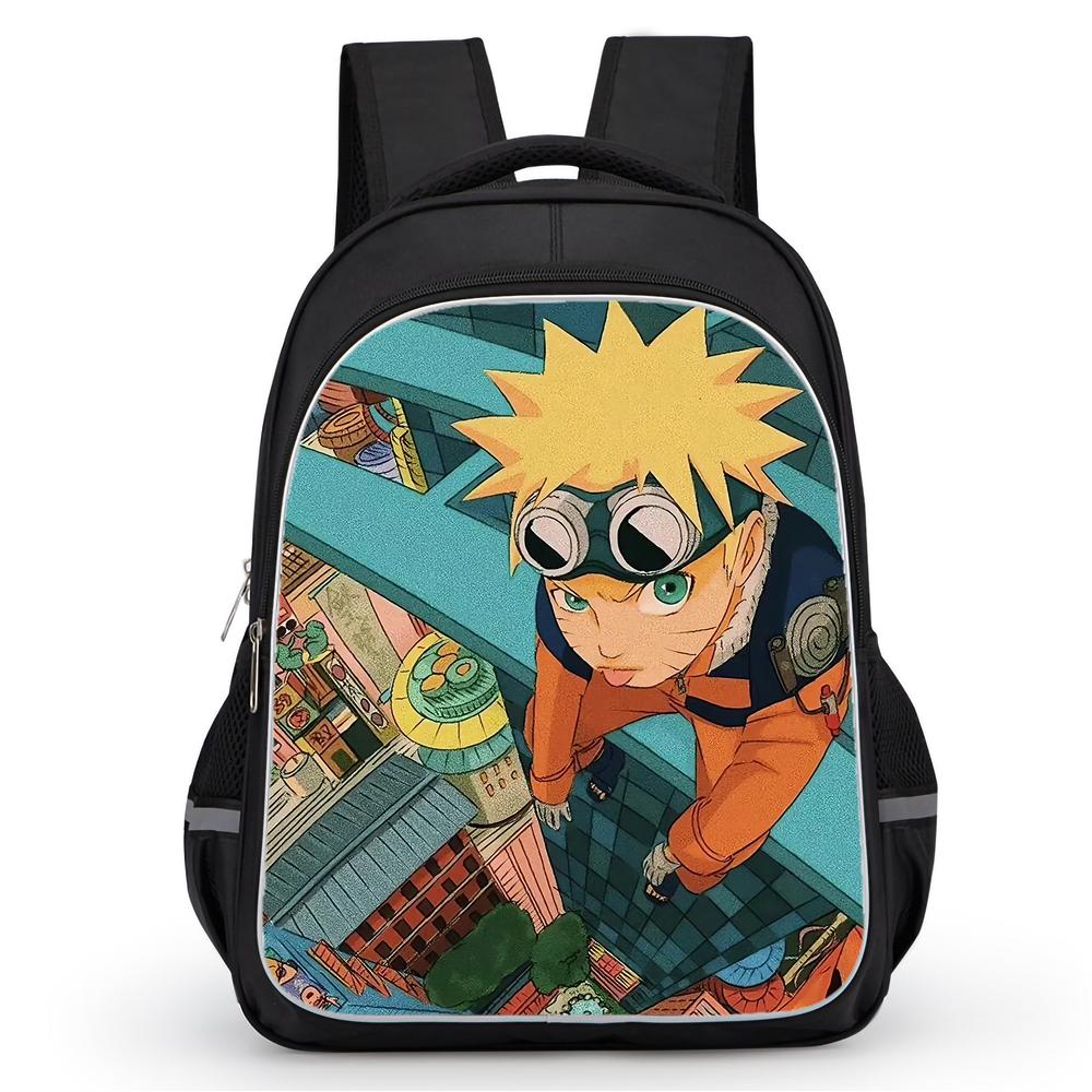 Dual Zipper Pockets, NARUTO Design Suitable For Boys&Girls, Durable 16-inch Lightweight Kids Cartoon Student Backpack Age 5-11.