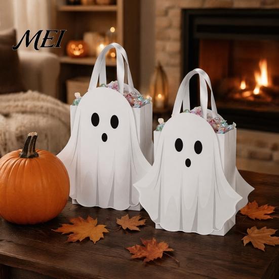 Holiday Snack Bags for School Halloween Ghost Cardboard Gift Bag, Cute Candy Goodie Reusable Small with Handle Birthday, Trick or Treat Party