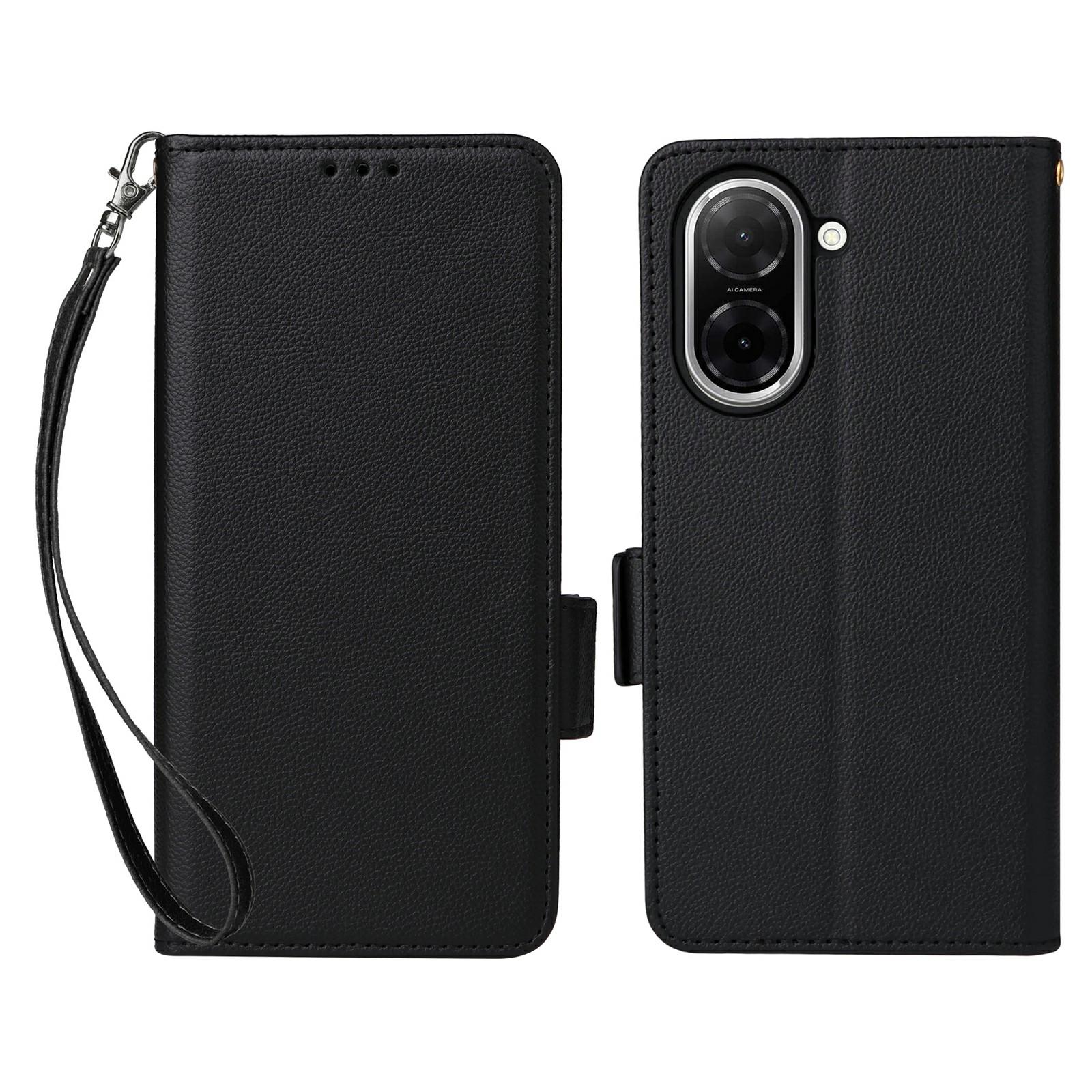 

Для Xiaomi Redmi A5 NFC (173.45мм) Чохол з ремінцем на зап ястя Текстура лічі Шкіра PU Гаманець Чохол для телефону Black