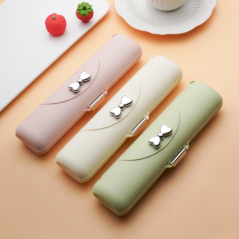 304 Stainless Steel Portable Cutlery Set: Leather Grain Bowknot Box with Korean Style Spoon, Fork, and Chopsticks.