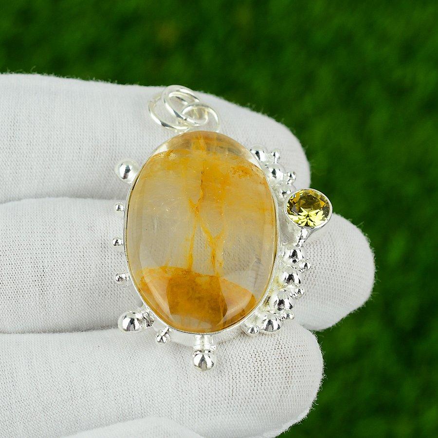 

Подвеска с натуральным золотистым рутиловым драгоценным камнем из стерлингового серебра 925 пробы, индийские украшения