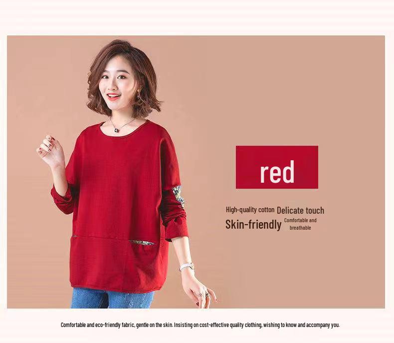 Women's Korean-Style Cotton Long Sleeve Sweatshirt - Loose Fit for Early Autumn.