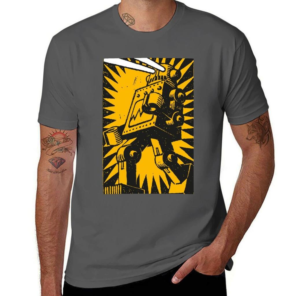 Black Robot Tshirt Soft Casual Short Sleeve Cotton Tee