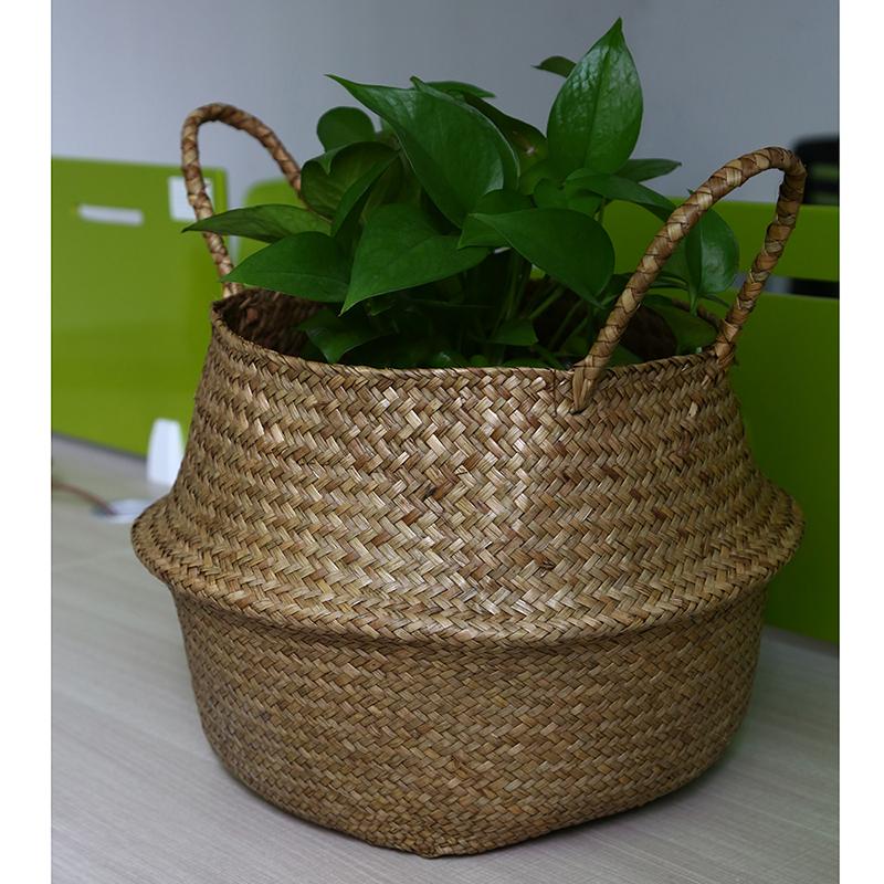 Storage Basket Rattan Straw Basket Flower Baskets Garden Planter Flower Pot Wicker Folding Flower Pot Seagrasss