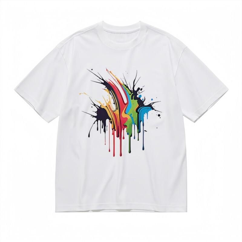 

Women s Trend Machine Washable Classic T-Shirt Dynamic Ink Drip Rainbow Design 4XL
