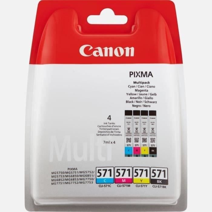 CANON Pack De 4 Cartouches D'encre CLI-571 Noir/Cyan/Magenta/Jaune