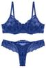 Maeau Embroidered Bra and Sexy Lace Lingerie for Floral Bra Size S T-Back Panties, Women, Print, Padless, Thin, See-Through Set, Blue,