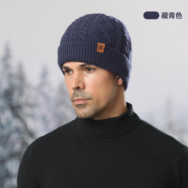 Knitted hat, men's winter velvet thickened gloves, hat, scarf, three-piece set, outdoor cycling wool, knitted hat