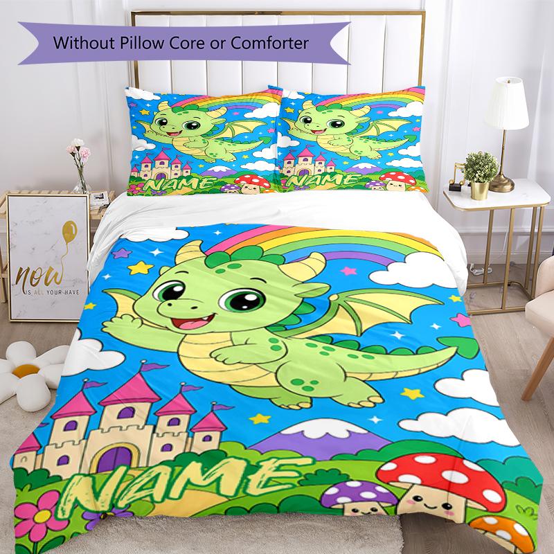 3pcs Custom Name Dinosaur Bedding Set Duvet Cover Closure Includes 1 Duvet Cover & 2 Pillowcases, Soft and Comfortable for All Seasons.