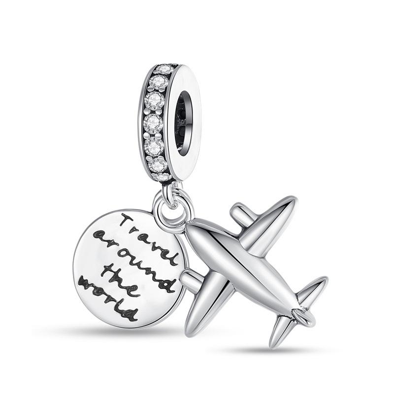 2026 Travel Wind Airplane Luggage Camera Charm Pendant Beads 925 Silver DIY Jewelry Bracelet Accessories