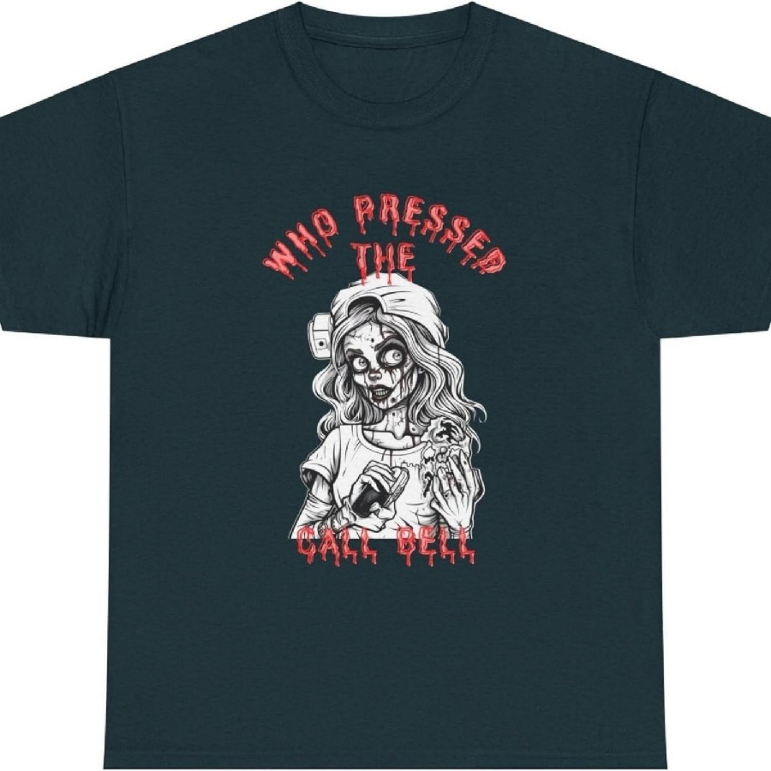 

Copy of Who Pressed The Call Bell Unisex Scary Halloween Nurse Cotton Tee T Shirt,Gift for a Nurse,Gift for Mum,Hospital XXXXXL чорний