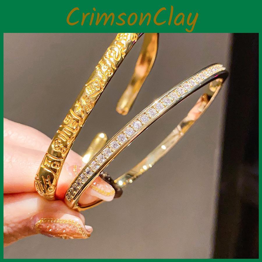 Luxury Copper Open Bracelet With Zircon Stones And Classic Round Elements For Women