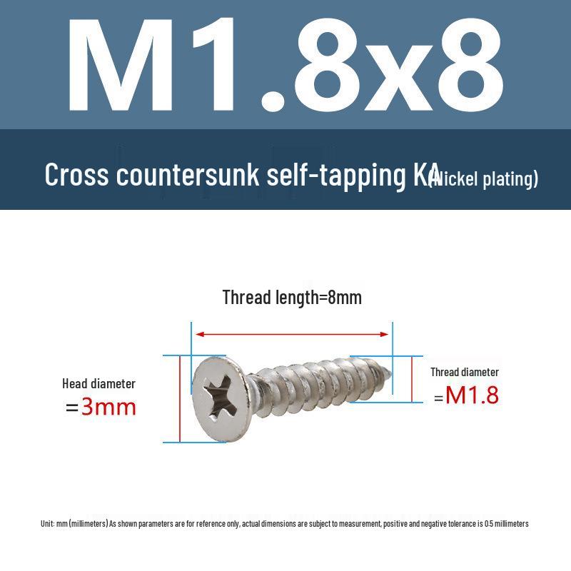 YiguYigu Nickel-Plated Phillips Flat Head Self-Tapping Screws M1-M5, Carbon Steel