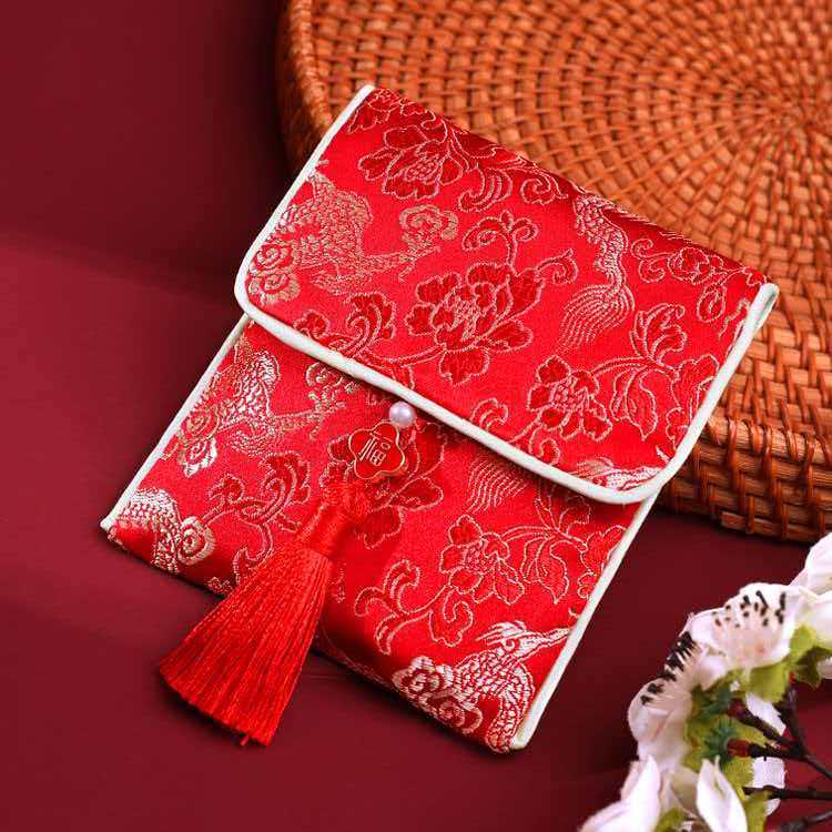 Festive Red Envelope Jewelry Bag with Tassel and 'Fu' Character - Wedding Gift or Coin Purse