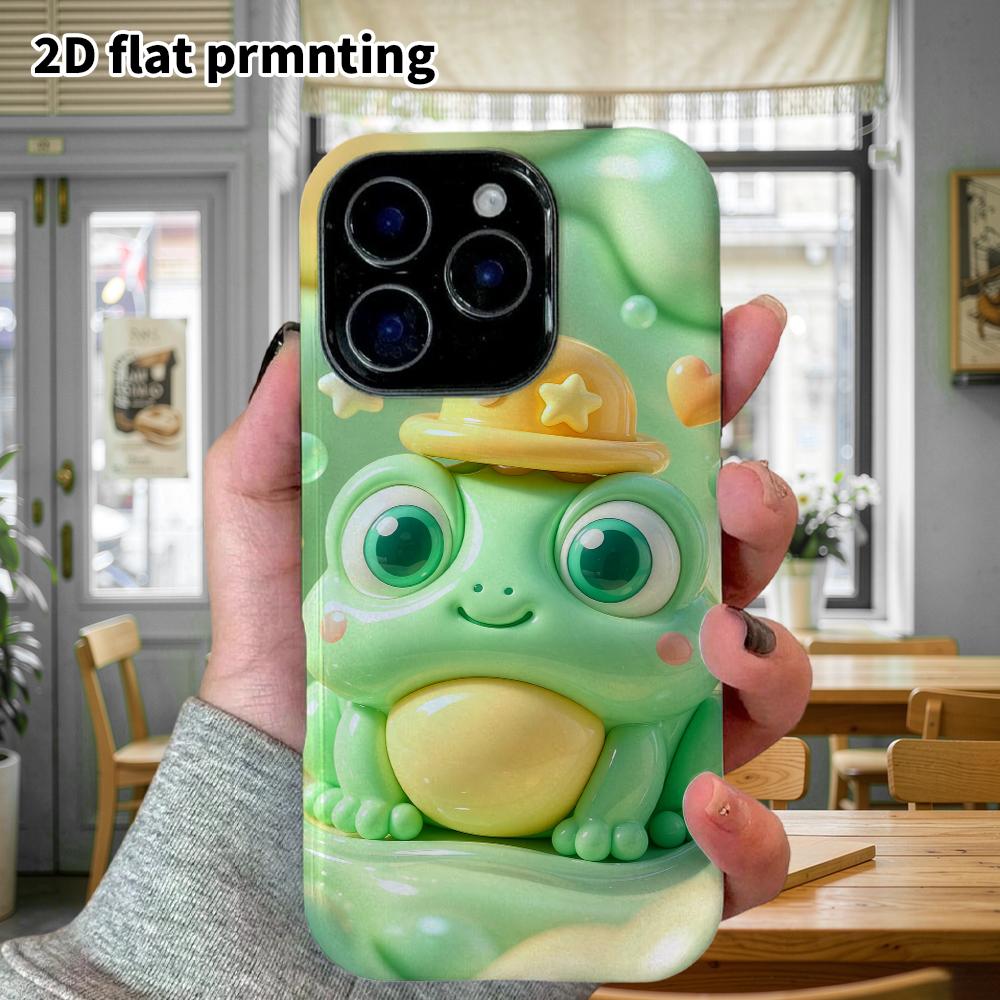 Phone Case: 2D flat design suitable for iPhone 18, 17, 16, 15, 14, 13 Pro protective case, little frog wearing a hat, perfect Christmas and Halloween