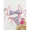 Sexy Pink Floral Print Micro Bikini Women Pleate Cross Push Up Bra Triangle Swimsuit Beach Bathing Suit Holiday Swimwear