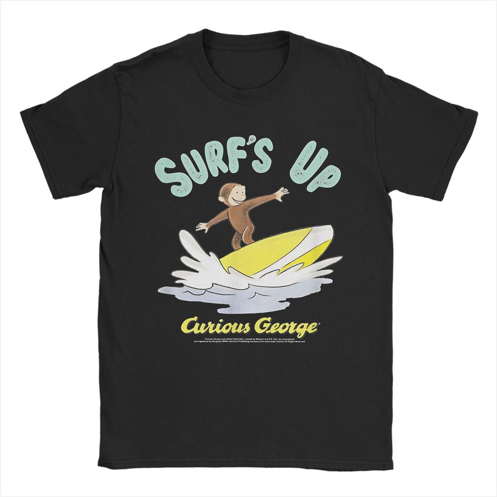 Cartoon  Banana Cute Brown Monkey T Shirt Cotton Fun T-Shirts Crewneck Curious George Tees Short Sleeve Clothes Plus Size