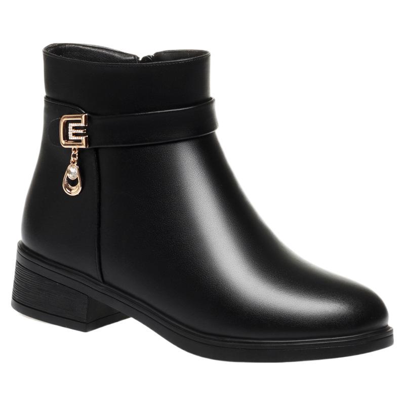 Warm Cotton Shoes Women Winter Fleece Side Zip Thick Bottom Short Boots Leisure Round Head Flats Boots