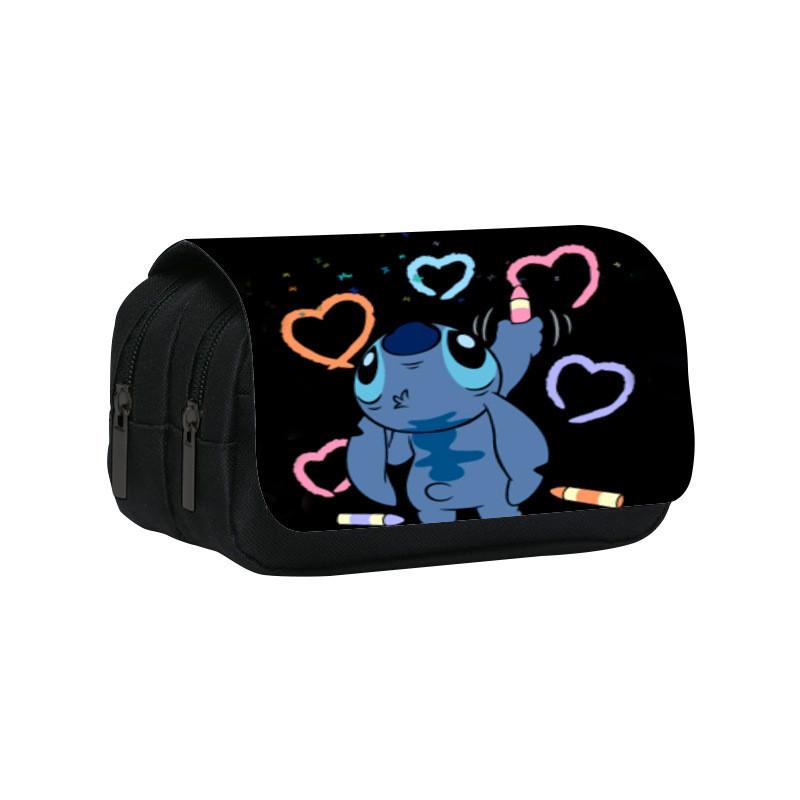 Stitch Double Layer Pencil Case For Students With Polyester Material And Storage Space