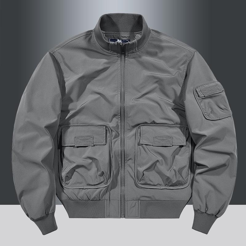 2024 Men's Autumn Stand Collar Windproof Sports Jacket - Solid Color, Casual Outdoor Coat