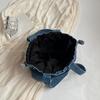 Fashion Denim Tote Bag for Women with Cherry Print Casual Messenger Handbag with Drawstring Closure and Polyester Lining Large Capacity Shoulder Bag