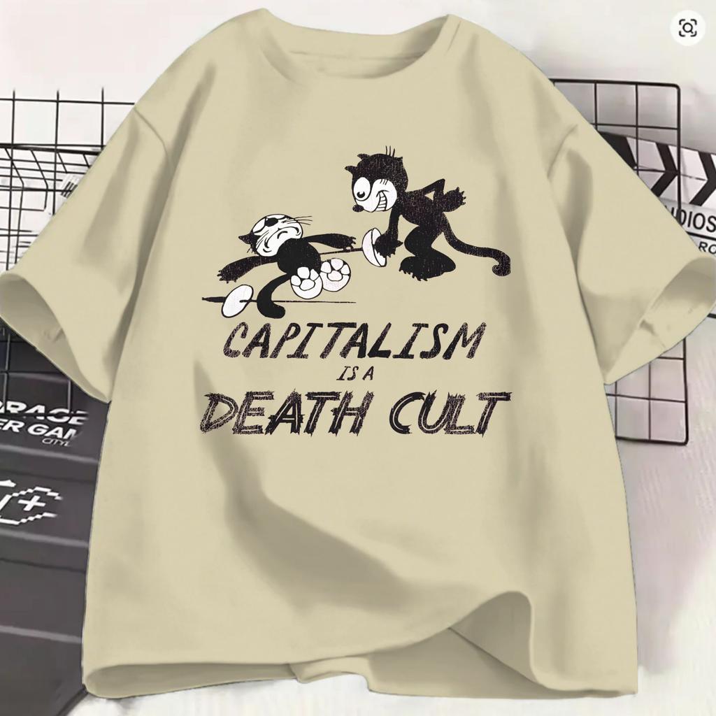Ffelixs Black Cat Unisexs T Shirt Alien Abduction Vintage Tees Short Sleeve Crew Neck Tshirts Cotton Plus Size Clothing