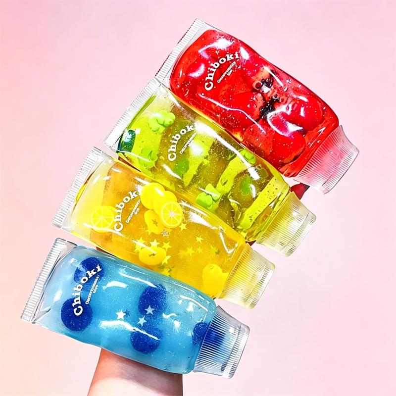 New Styles Chiboki Clear Tube Fruit Bead Squeeze Fidget Toy Transparent Jelly Squishy Squeeze Toy Anti-Stress Decompression Gift