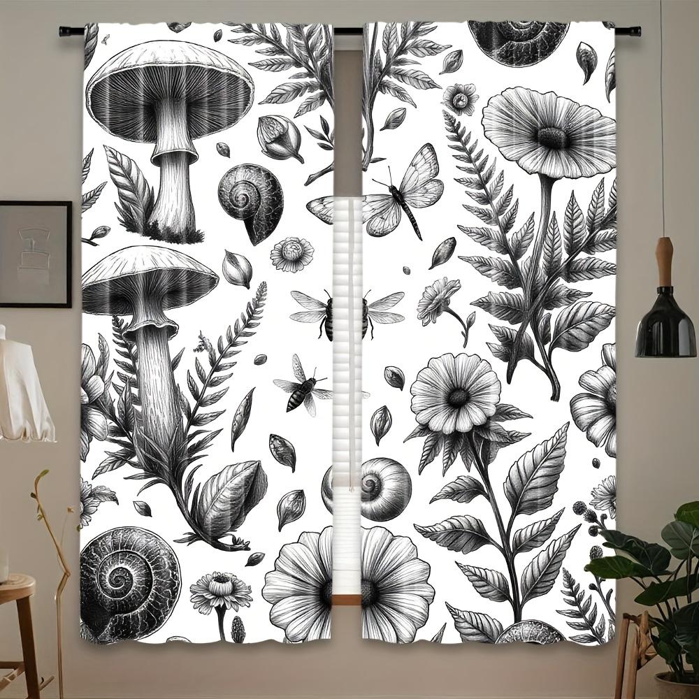 

Semi Sheer Elegant Mushroom Pattern Curtains Polyester Design Living Room Bedroom Office Machine Curtain Set Of 2 Boho Made With Rod Pocket Washable W100*H70(CM)-Rod Pocket&1PCS