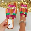 2026new summer Colorful Weaving Lightweight Women's Slippers for Beach Vacation Style Luxury Color blocked Casual Women's Shoes