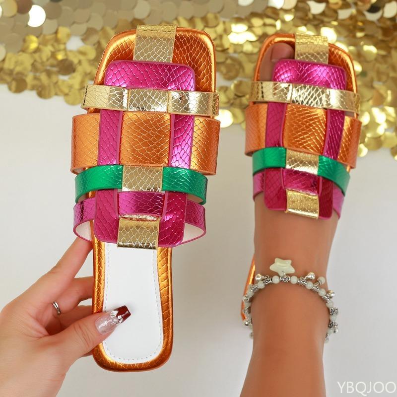 2026new summer Colorful Weaving Lightweight Women's Slippers for Beach Vacation Style Luxury Color blocked Casual Women's Shoes