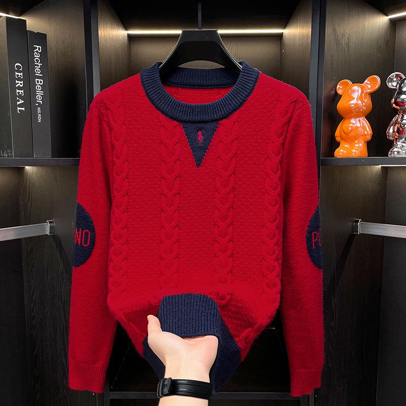 Прямой эфир Douyin Мужской красный жаккардовый свитер - Осенне-зимний модный тренд XL