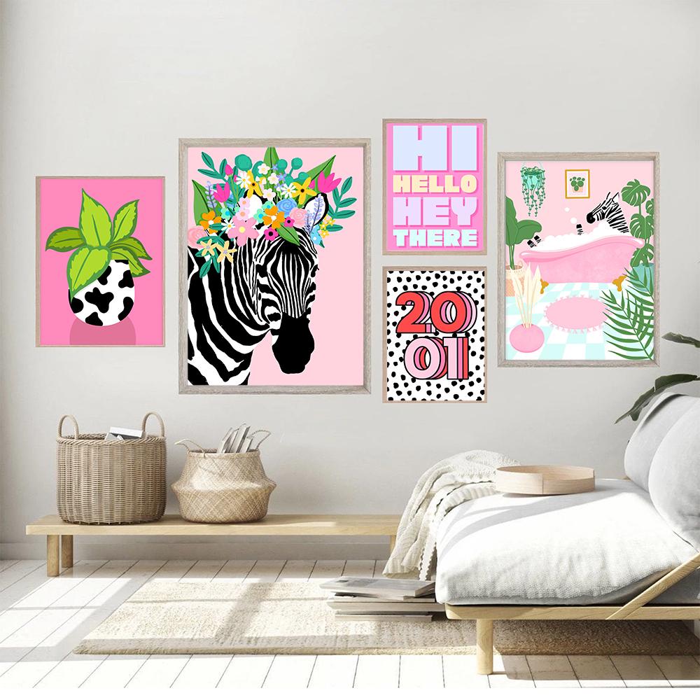 Abstract Animal Zebra Dalmatian Girly Pink Art Wall Decor Colourful Quote  Floral Canvas Painting Music Lyrics Room Home Decor, image size:1000x1000