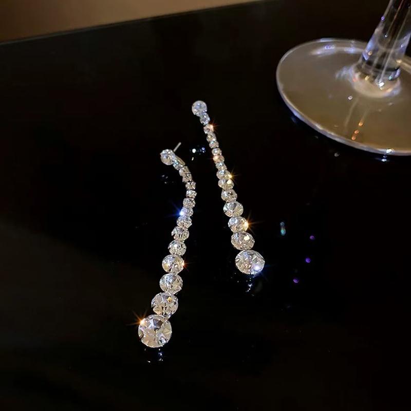 Temperament Luxury Sparkly Zircon Long Tassel Dangle Earrings For Women Korean Bride Wedding Engagement Jewelry Accessories