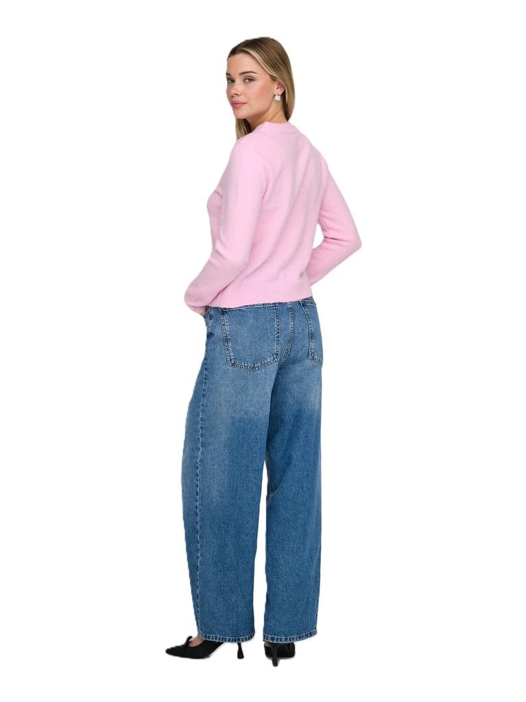 Only - Women' Sweater - Onlmacey Life Ls Oneck Half Butto Ex Knt 15375520 Bonbon/Heart Butt