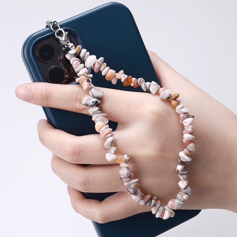 Creative Gravel Stone Mobile Phone Chain Women Girls Natural Bead Anti-Lost Fashion Jewelry Cellphone Strap Lanyard Hanging