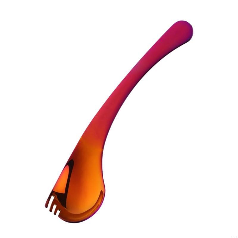 Fourchette Cuillère 2 en 1 Acier Inoxydable Manche Long Cuillères à Dessert Fourchettes Salade de Fruits X3UC