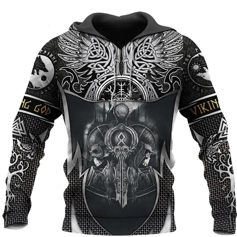 Vintage Sweatshirt Men 3D Print Viking Mythology Hooded Long Sleeve Oversized Hip Hop Hoodies kids coat