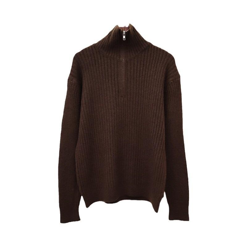 Autumn and winter new semi-zipper knitted sweater top design sense loose sweater pullover inside and outside women's wear