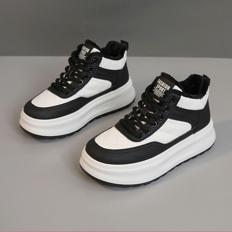 

XY628 new autumn and winter sports shoes thick-soled warm and velvet casual color matching round head women s board shoes 40 чорний