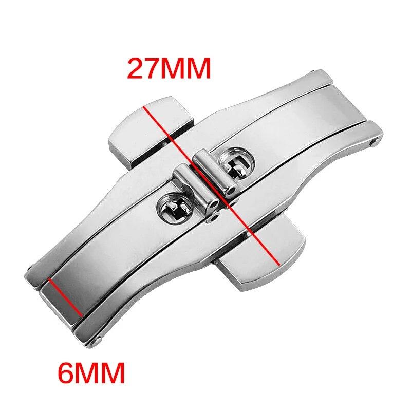 5 mm 6 mm automatische Butterfly-Uhrenschnalle aus Edelstahl, poliertes Band, silberner Orient-Knopf für Longines Double Push-Zubehör