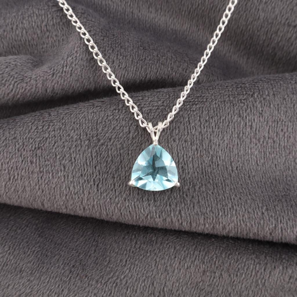 Sky Blue Topaz Gemstone 925 Sterling Silver Jewelry Pendant 0.58" Gift For Wife CZP-15-12