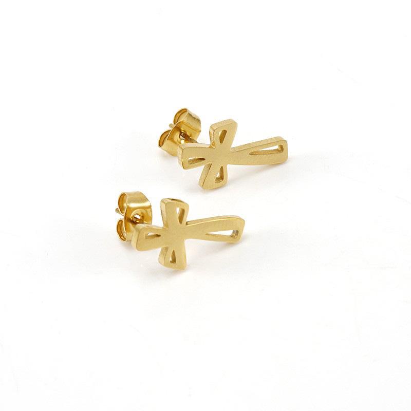 Stainless Steel Cross Diamond Stud Earrings Women's 18K Titanium Steel Versatile Earrings Earrings
